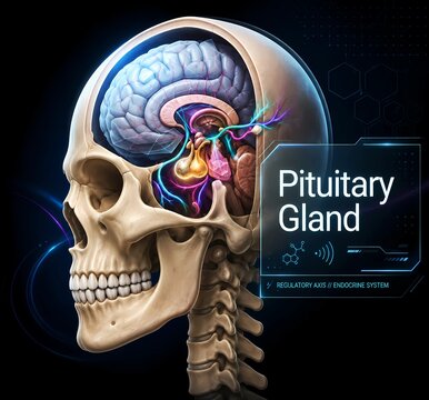 Brain Anatomy with Pituitary Gland, Anterior and Posterior Lobes, Medical Illustration