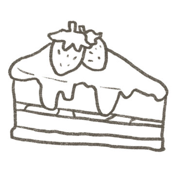 Cute strawberry cake slice dessert line art hand drawn illustration isolated