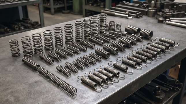 Industrial Spring Manufacturing Assembly Line Components.