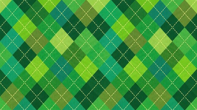 Green Argyle Pattern Background with Knitted Texture for St. Patrick's Day and Golf Themes