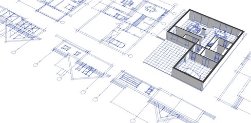 Fototapeta premium 3D illustration of a house plan with an attic