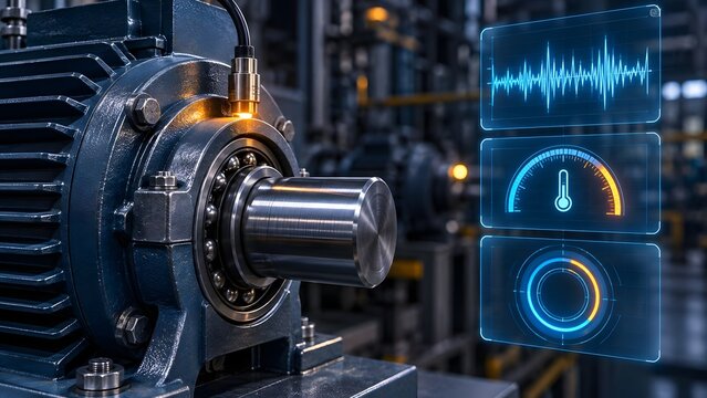 Industrial machine condition monitoring with holographic sensor data displaying performance metrics