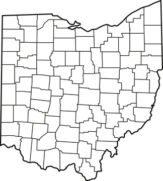 Ohio County Map Outline with Internal Boundaries for Detailed Geographic Design
