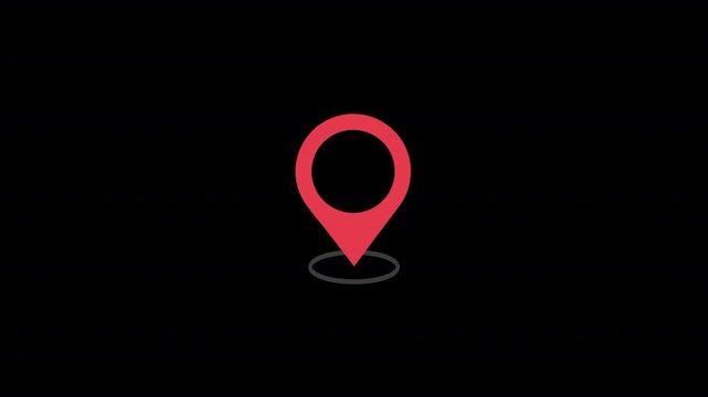 Red map pin settling above a grey oval shadow on a transparent background
