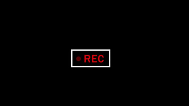 Digital camera recording overlay with flashing red rec indicator and white frame border for cinematic filmmaking, broadcast production, live streaming, and media creation projects