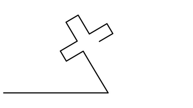 Christian cross one line art animation, continuous line drawing religion sacred crucifix motion, spiritual faith gospel abstract 4k self-drawing video