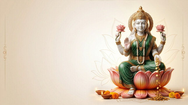 Goddess lakshmi seated on sculpted lotus