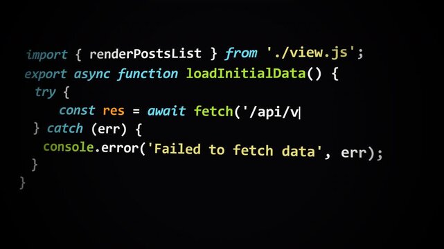 Digital technology software development code line editor screen view