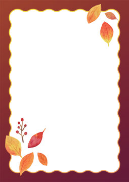 ＜ベクター素材＞ 水彩タッチの落ち葉フレーム A4対応