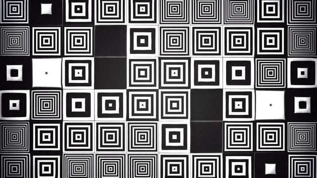 Black and white geometric square pattern seamless loop background motion graphics