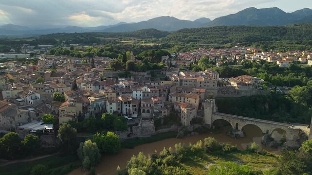 Besalu Old Bridge over the Fluvia River, Catalonia