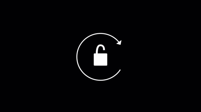 A white closed padlock sits inside a circular arrow that draws around it, a phone lock icon on a transparent background.