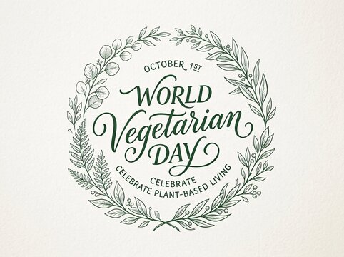 World vegetarian day elegant floral wreath typography badge on textured background