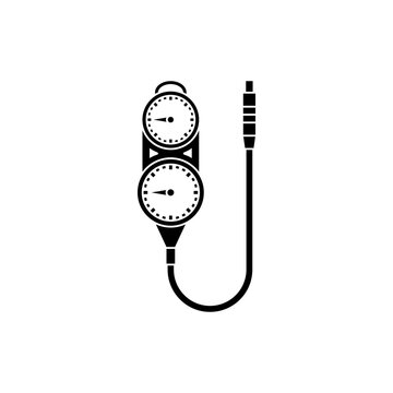 This is a minimalist vector illustration of a Diving Pressure Gauge icon, featuring a simple, clean, and solid glyph style. The icon can be used as a symbol, sign, or logo