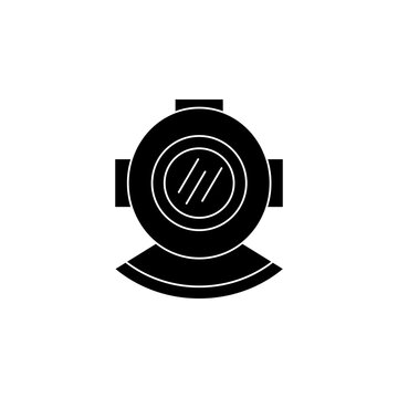 This is a minimalist vector illustration of a Diving Helmet icon, featuring a simple, clean, and solid glyph style. The icon can be used as a symbol, sign, or logo