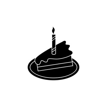 This is a minimalist vector illustration of a Cake and Candle icon, featuring a simple, clean, and solid glyph style. The icon can be used as a symbol, sign, or logo