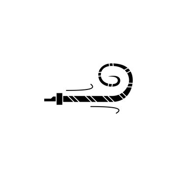 This is a minimalist vector illustration of a Birthday Whistle icon, featuring a simple, clean, and solid glyph style. The icon can be used as a symbol, sign, or logo