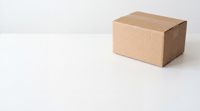 brown cardboard box for shipping and delivery resting on a clean white surface