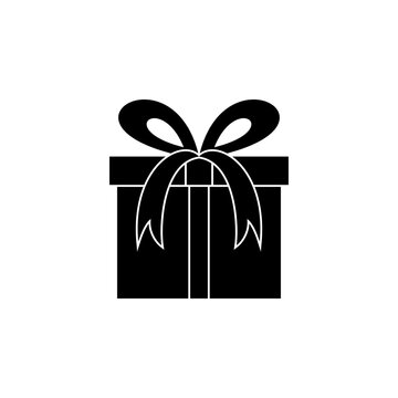 This is a minimalist vector illustration of a Giftbox icon, featuring a simple, clean, and solid glyph style. The icon can be used as a symbol, sign, or logo