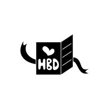 This is a minimalist vector illustration of a Birthday Greeting Card icon, featuring a simple, clean, and solid glyph style. The icon can be used as a symbol, sign, or logo
