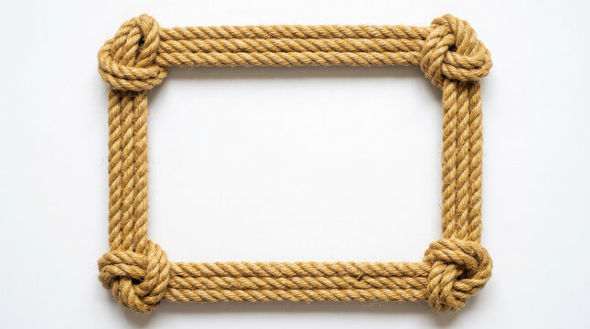 Brown rope frame with knots on generated using ai background, nautical border