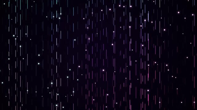 Futuristic neon cyber data rain with falling digital vertical lines and glowing particles loop motion background