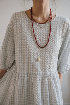 Casual Dress with Necklace and Textured Fabric