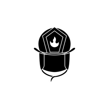 This is a minimalist vector illustration of a Firefighter Helmet icon, featuring a simple, clean, and solid glyph style. The icon can be used as a symbol, sign, or logo.