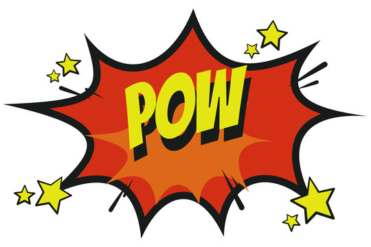 POW Punch comic lettering retro speech bubble with stars comic book style, isolated on transparent background, clipart