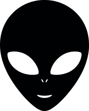 Smiling alien face illustration with large eyes