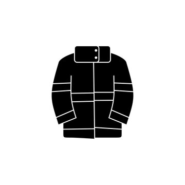 This is a minimalist vector illustration of a Fireman Jacket icon, featuring a simple, clean, and solid glyph style. The icon can be used as a symbol, sign, or logo.