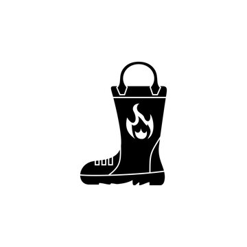 This is a minimalist vector illustration of a Fire Boot icon, featuring a simple, clean, and solid glyph style. The icon can be used as a symbol, sign, or logo.