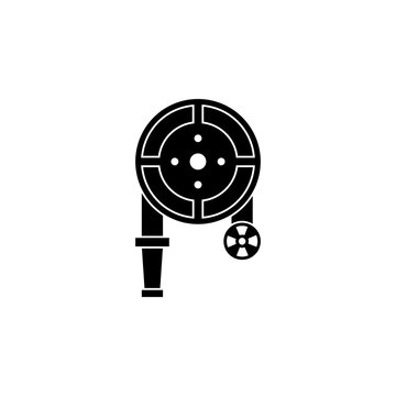 This is a minimalist vector illustration of a Fire Hose Reel icon, featuring a simple, clean, and solid glyph style. The icon can be used as a symbol, sign, or logo.