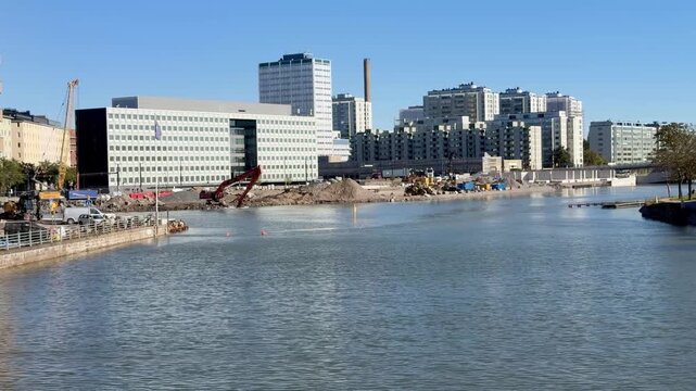 Waterfront Construction Site and New Buildings in a Helsinki City