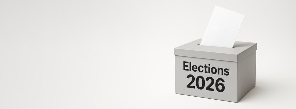 Ballot box labeled elections 2026 with inserted paper, concept of voting