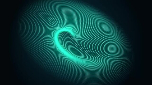 Abstract green neon spiral wireframe vortex portal spinning on dark background loop