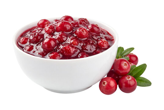 Bowl of cranberry sauce isolated on transparent background