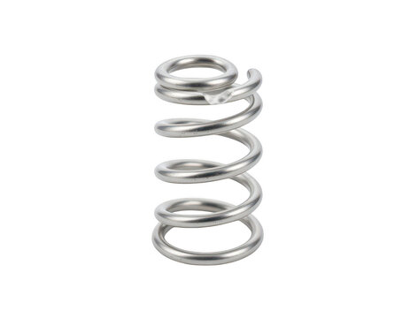 Coil Spring Detail: A close-up, detailed view of a single metal coil spring, showcasing its tightly wound structure and metallic sheen.