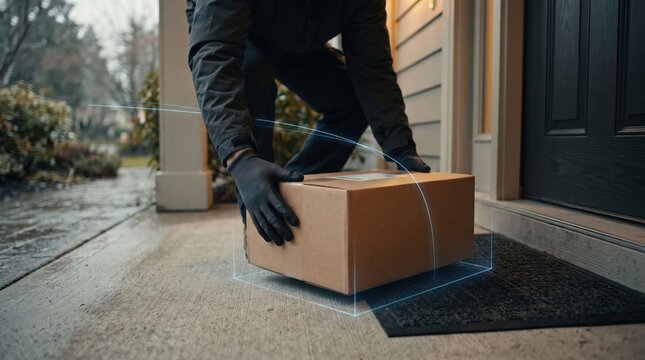 a delivery courier dropping off a parcel box at a doorstep