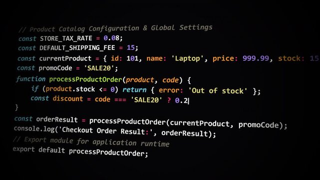 Programming source code file editor display, computer software development