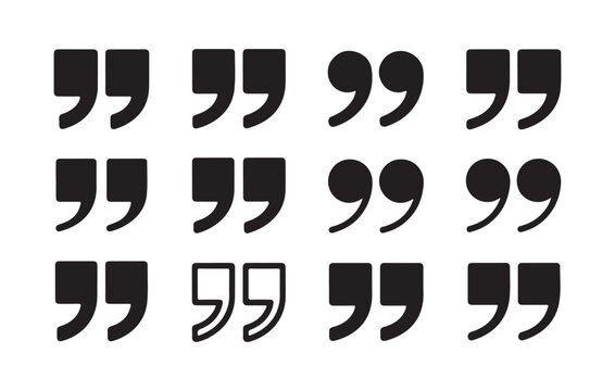 Professional double quote symbols for typography design and digital text formatting in black vector illustration.