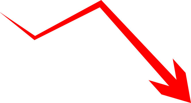 A red arrow pointing downwards, indicating a decline or decrease. It is a simple, graphic representation of a negative trend