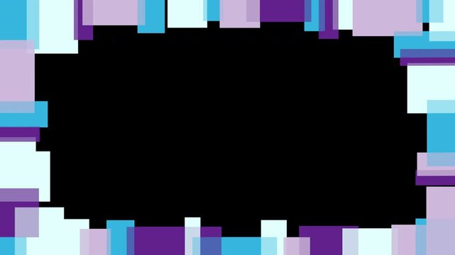 Horizontal pulsing square geometric frame with transparent background, blue and purple palette. 