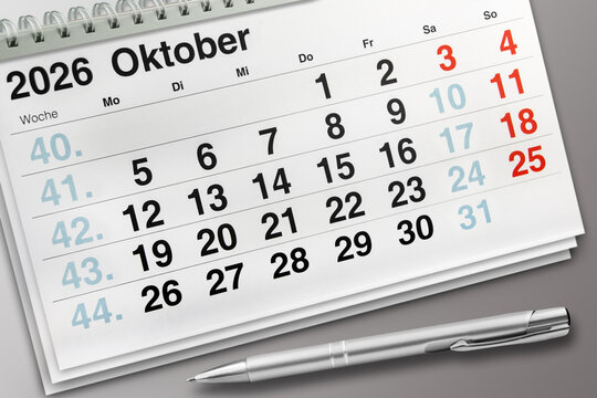 Deutscher Kalender Monat Oktober 2026