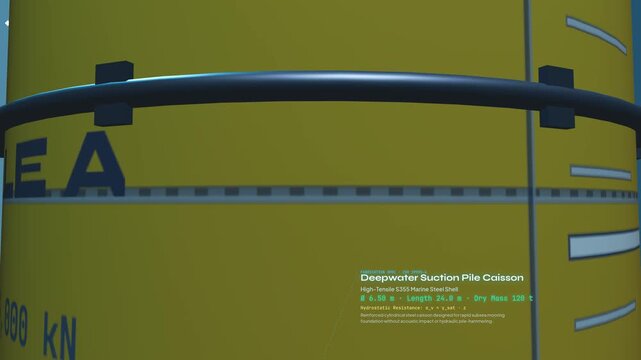 Deepwater suction pile caisson offshore mooring installation animation showing self-weight penetration ROV docking hydrostatic suction and foundation embedment for floating production