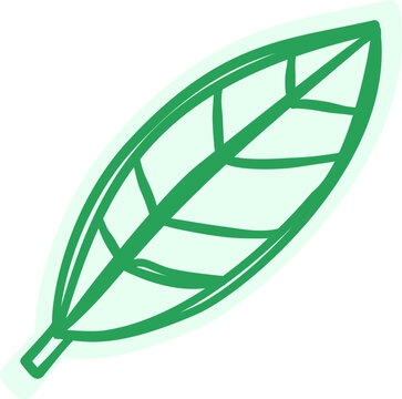 Hand drawn green leaf sketch sticker illustration