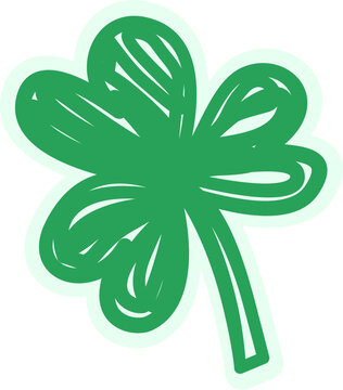 Green shamrock clover hand drawn sticker illustration