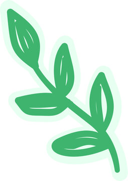 Green leaf branch hand drawn sticker illustration