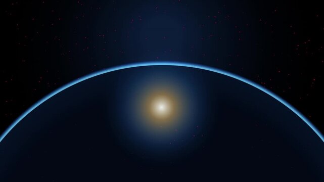 Abstract planet horizon in deep space with glowing sun and starry dark universe background vector video