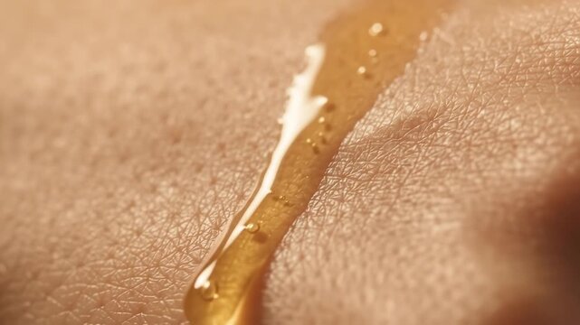 High resolution stock video footage of oil dripping down skin 1080p showing abstract micro structural details and textures with professional motion details